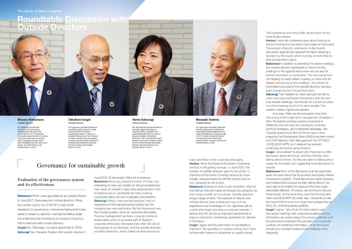 Roundtable discussion with outside directors  in the Integrate Report 2022